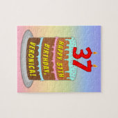 37e verjaardag: Fun Cake and Candles + Custom Name Legpuzzel (Horizontaal)
