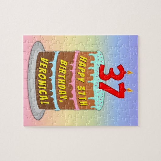 37e verjaardag: Fun Cake and Candles + Custom Name Legpuzzel (Horizontaal)