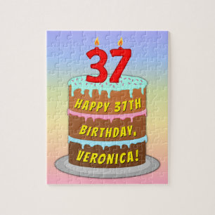 37e verjaardag: Fun Cake and Candles + Custom Name Legpuzzel