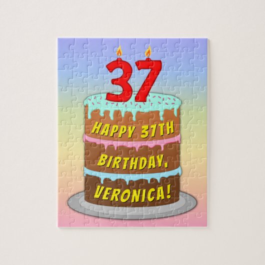 37e verjaardag: Fun Cake and Candles + Custom Name Legpuzzel (Verticaal)