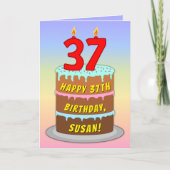 37e verjaardag — Fun Cake & Candles, w/ Eigen naam Kaart (Voorkant)