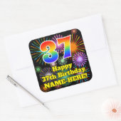 37e verjaardag: Fun Fireworks Kijk, regenboog # 37 Vierkante Sticker (Envelop)