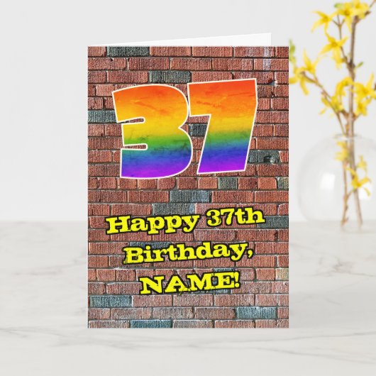 37e verjaardag: Fun Graffiti-geïnspireerde regenbo Kaart (Gele Bloem)