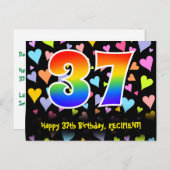 37e verjaardag: Fun Hearts-patroon, Regenboog 37 Briefkaart (Voorkant / Achterkant)