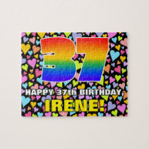 37e verjaardag — Fun, liefhebbende hartvormen + "3