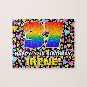 37e verjaardag — Fun, liefhebbende hartvormen + "3 Legpuzzel