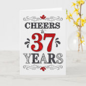 37e verjaardag gejuich in rood wit zwart patroon kaart (Gele Bloem)