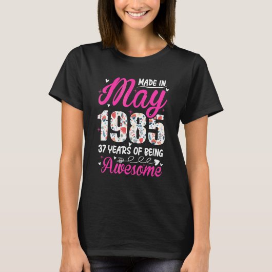37e verjaardag Geweldige sinds mei 1985 Floral T-shirt (Voorkant)