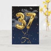 37e Verjaardag Goudfolie Ballon en Confetti Kaart (Gele Bloem)