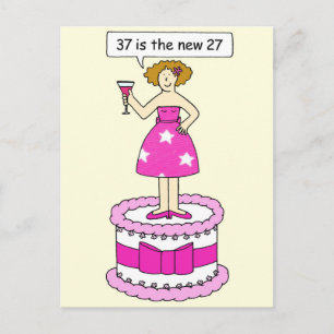 37e Verjaardag Leeftijd Humor Lady op een Giant Ca Uitnodiging Briefkaart