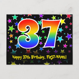 37e verjaardag: leuk sterrenpatroon, regenboog 37, briefkaart