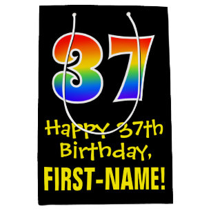 37e verjaardag: leuk, vet, kleurrijk, regenboog "3 medium cadeauzakje