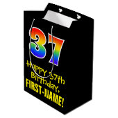 37e verjaardag: leuk, vet, kleurrijk, regenboog "3 medium cadeauzakje (Achterkant Gekanteld)