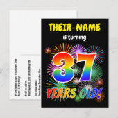 37e verjaardag - Leuk vuurwerk, Rainbow Look "37" Briefkaart (Voorkant / Achterkant)