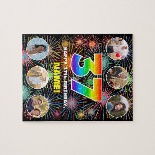 37e verjaardag: Leuke regenboog #, aangepaste naam Legpuzzel (Horizontaal)