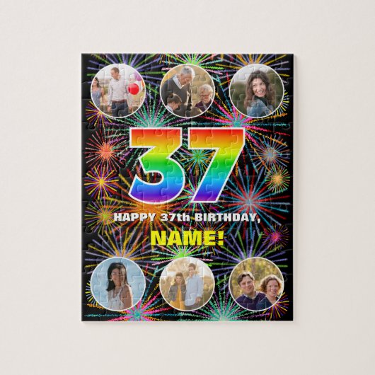 37e verjaardag: Leuke regenboog #, aangepaste naam Legpuzzel (Verticaal)