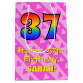 37e verjaardag: Leuke roze harten strepen; Regenbo Medium Cadeauzakje (Voorkant)