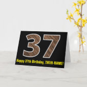 37e verjaardag: Naam + Faux Wood Grain Patroon "37 Kaart (Gele Bloem)