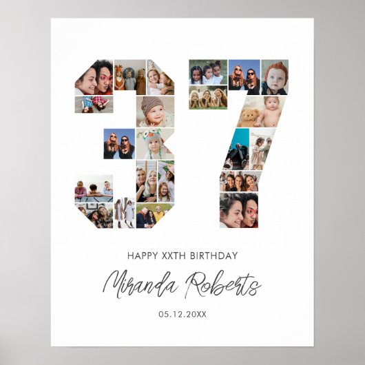 37e verjaardag nummer 37 aangepaste fotocollage poster (Voorkant)