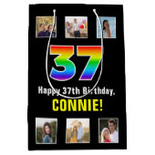 37e verjaardag: Regenboog "37", aangepaste foto's  Medium Cadeauzakje (Voorkant)