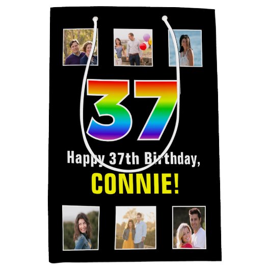 37e verjaardag: Regenboog "37", aangepaste foto's Medium Cadeauzakje (Voorkant)