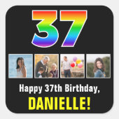 37e Verjaardag: Regenboog "37"; Aangepaste Foto's  Vierkante Sticker (Voorkant)