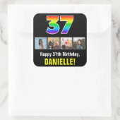 37e Verjaardag: Regenboog "37"; Aangepaste Foto's  Vierkante Sticker (Tas)