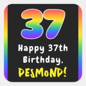 37e verjaardag: Regenboogspectrum # 37, Aangepaste Vierkante Sticker (Voorkant)