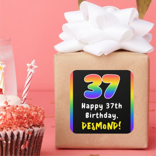 37e verjaardag: Regenboogspectrum # 37, Aangepaste Vierkante Sticker (Feest)