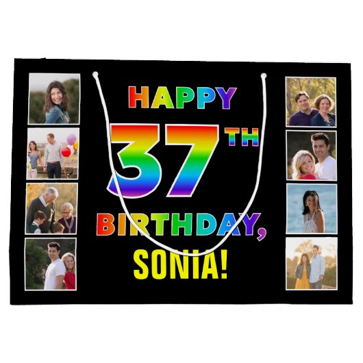 37e Verjaardag: Regenboogtekst, Aangepaste foto's  Groot Cadeauzakje (Achterkant)