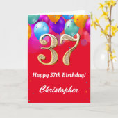 37e verjaardag Rode en gouden kleurrijke ballonnen Kaart (Gele Bloem)