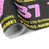 37e verjaardag: roze strepen en harten "37" + naam cadeaupapier (Rol Hoek)