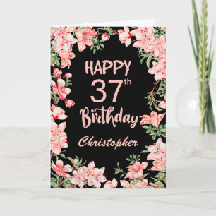 37e verjaardag Roze Waterverf Floral Black Kaart
