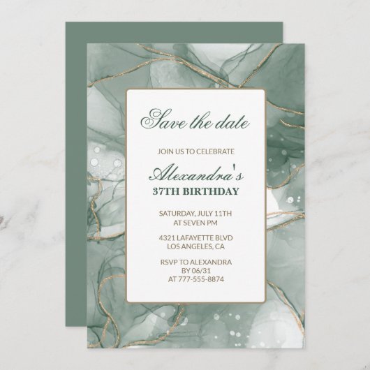37e verjaardag uitnodigingen Save the date Green (Voorkant / Achterkant)