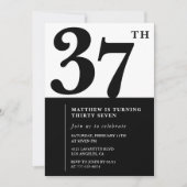 37e verjaardag uitnodigingen Zwart en Wit Elegant (Voorkant)