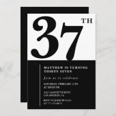 37e verjaardag uitnodigingen Zwart en Wit Elegant (Voorkant / Achterkant)