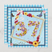 37e verjaardag Uitnodigingsbloemen, vlinders Kaart (Voorkant / Achterkant)