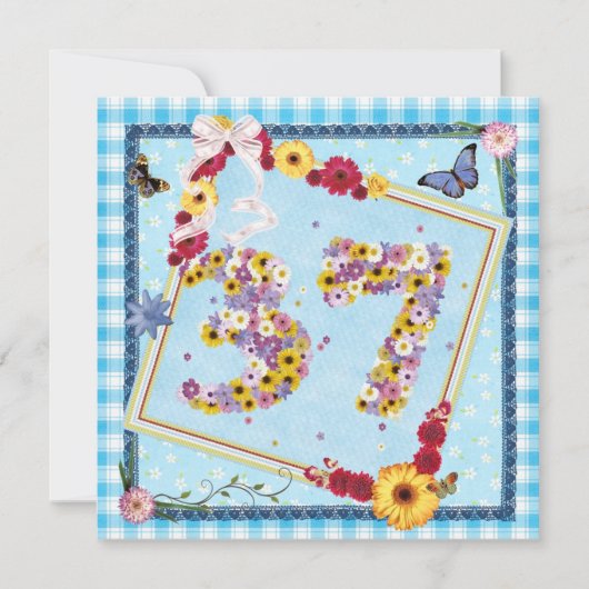 37e verjaardag Uitnodigingsbloemen, vlinders Kaart (Voorkant)