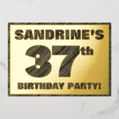 37e verjaardag van de geboorte — Vette, houten gra Folie Uitnodiging (Voorkant)