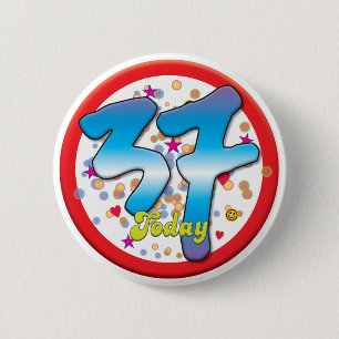 37e verjaardag vandaag ronde button 5,7 cm