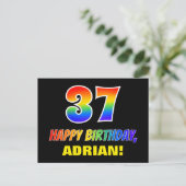 37e verjaardag: Vet, Vun, eenvoudig, regenboog 37 Briefkaart (Staand voorkant)