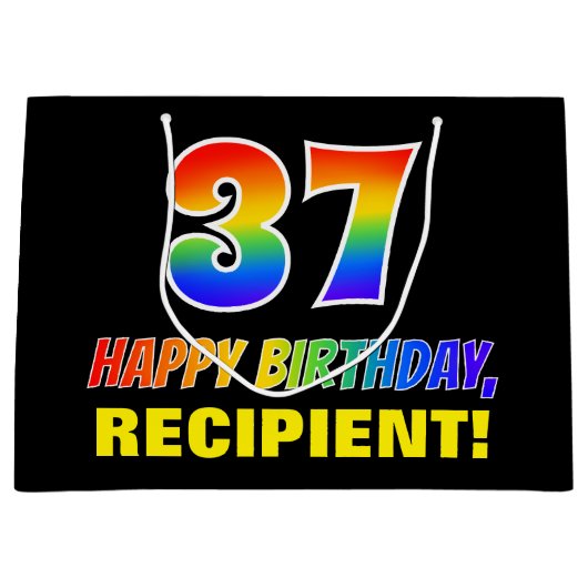 37e verjaardag: Vet, Vun, eenvoudig, regenboog 37 Groot Cadeauzakje (Voorkant)