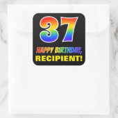 37e verjaardag: Vet, Vun, eenvoudig, regenboog 37 Vierkante Sticker (Tas)