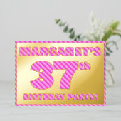 37e verjaardag — Vet, vuurtje, roze band # 37 Folie Uitnodiging (Staand Voorkant)