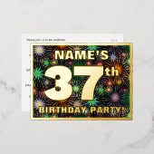 37e verjaardag: Vette, kleurrijke Fireworks-look Folie Uitnodiging Briefkaart (Voorkant / Achterkant)