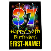 37e verjaardag: Vuurwapenpatroon en regenboog 37 Medium Cadeauzakje (Achterkant)