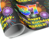 37e verjaardag: vuurwerk, regenboogblik # "37" cadeaupapier (Rol Hoek)