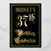 37e Verjaardagsfeest — Fancy Script & Aangepaste N Folie Uitnodiging (Voorkant)
