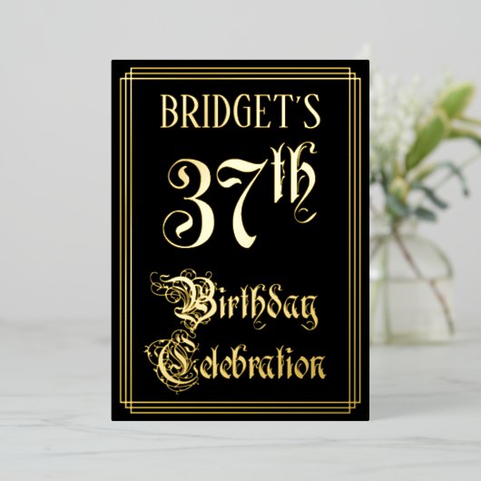 37e Verjaardagsfeest — Fancy Script & Aangepaste N Folie Uitnodiging (Staand Voorkant)