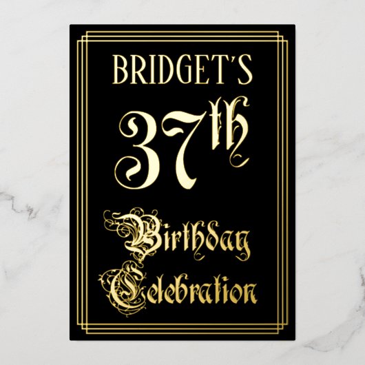 37e verjaardagsfeest — Fantasie schrift & Aangepas Folie Uitnodiging (Voorkant)